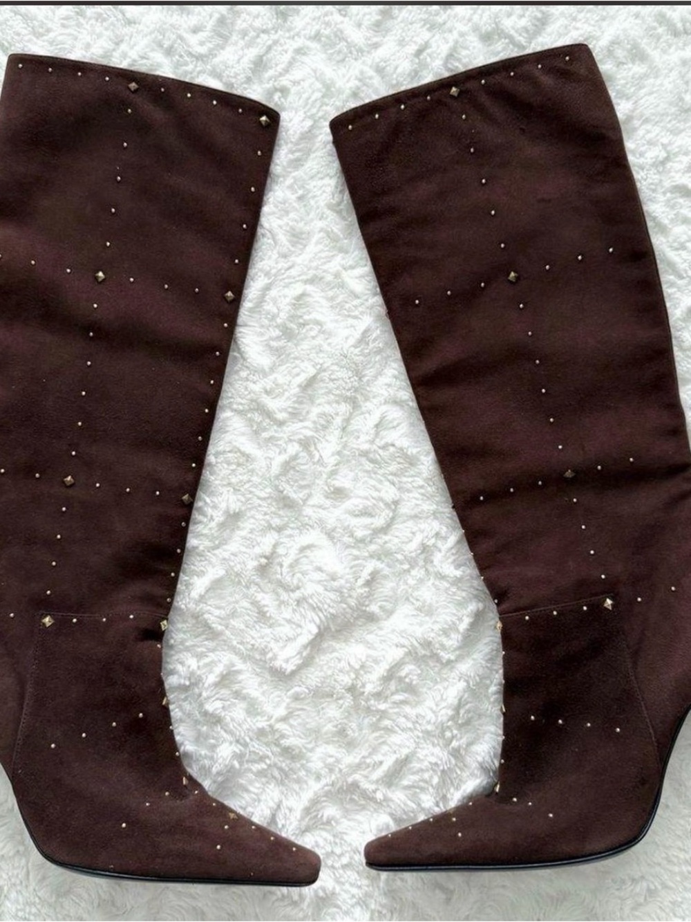 Casadei Brown Suede Knee-High Boots with Stud Detail